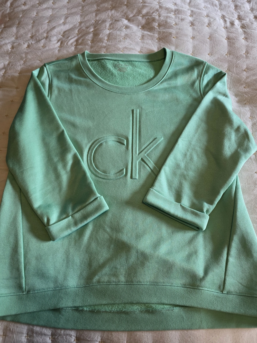 Calvin Klein Mint Green Embossed CK Crewneck Sweater